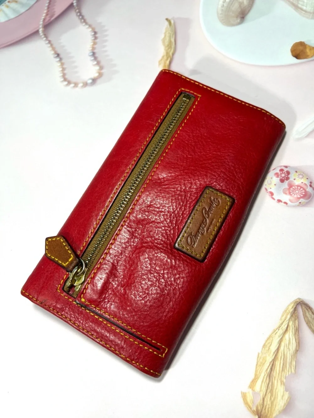 🦆 DOONEY & BOURKE RED TRIFOLD LEATHER WALLET CLUTCH WITH TORTOISE DUCK LOGO - Picture 3 of 13